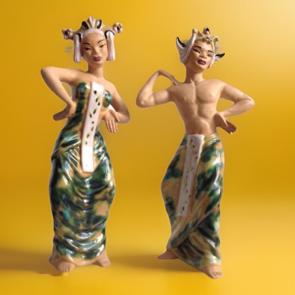 Vintage Pair CERAMIC ARTS STUDIO Figurines 9.75" Indonesian Balinese Dancers